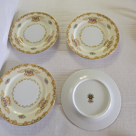 4 Noritake China Japan ACACIA Small Bread Side Desert Plates Gold Floral Pink - Picture 2 of 8